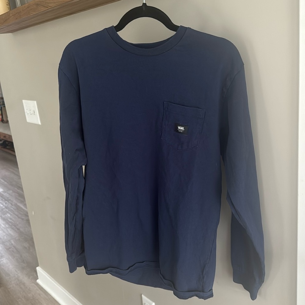 Navy blue Vans pocket crew neck long sleeve T-shirt